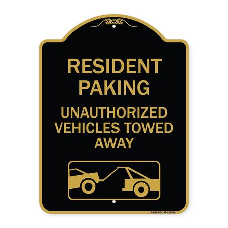 SIGNMISSION Tow Away Resident Parking Unauthorized Vehicles Towed Away With Car Tow Graphic, A-DES-BG-1824-22806 A-DES-BG-1824-22806
